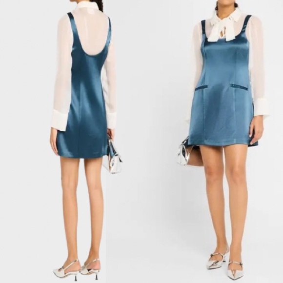 NWT Cinq à Sept Naia Tie-Neck Satin Long Sheer Sleeve Mini Dress - Picture 10 of 10